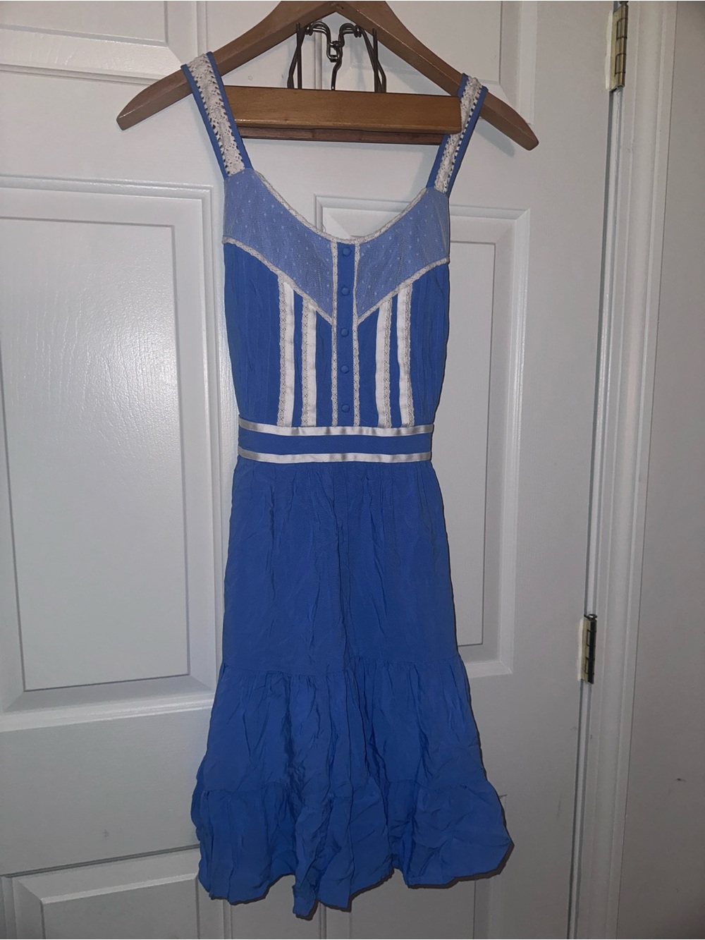 Disney Blue Sleeveless Midi Dress with Cream Trim
